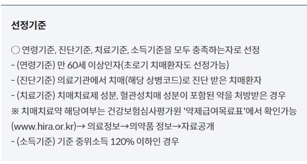 치매치료관리비 지원 선정기준 나이,진단,소득기준