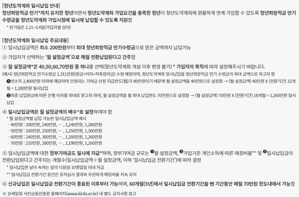 청년도약계좌 일시금납부 방법,조건