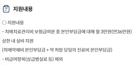 치매치료관리비 지원내용