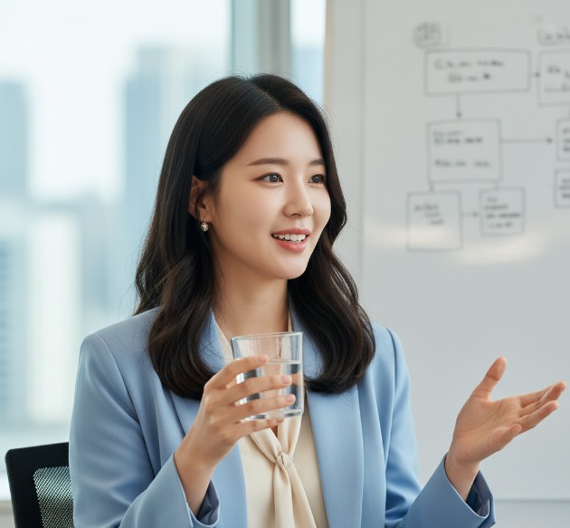 차 섭취방법을 설명하는 여성