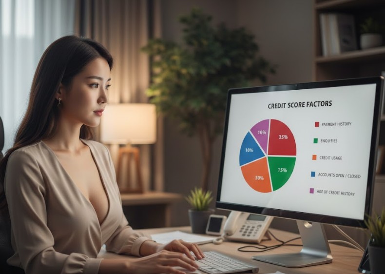 2금융권 채무통합 대출을 받기 위해서 자신의 신용점수를 확인하는 여성