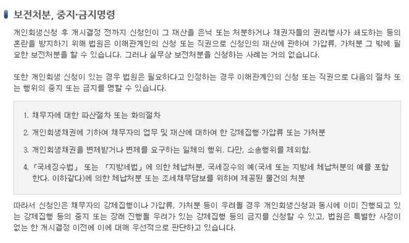 개인회생 보전처분 중지 금지명령 관련