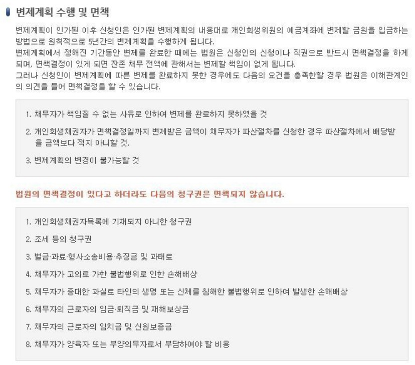 개인회생 변제계획 수행  및 면책